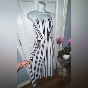 White with black pin stripes, sleeveless, light weight